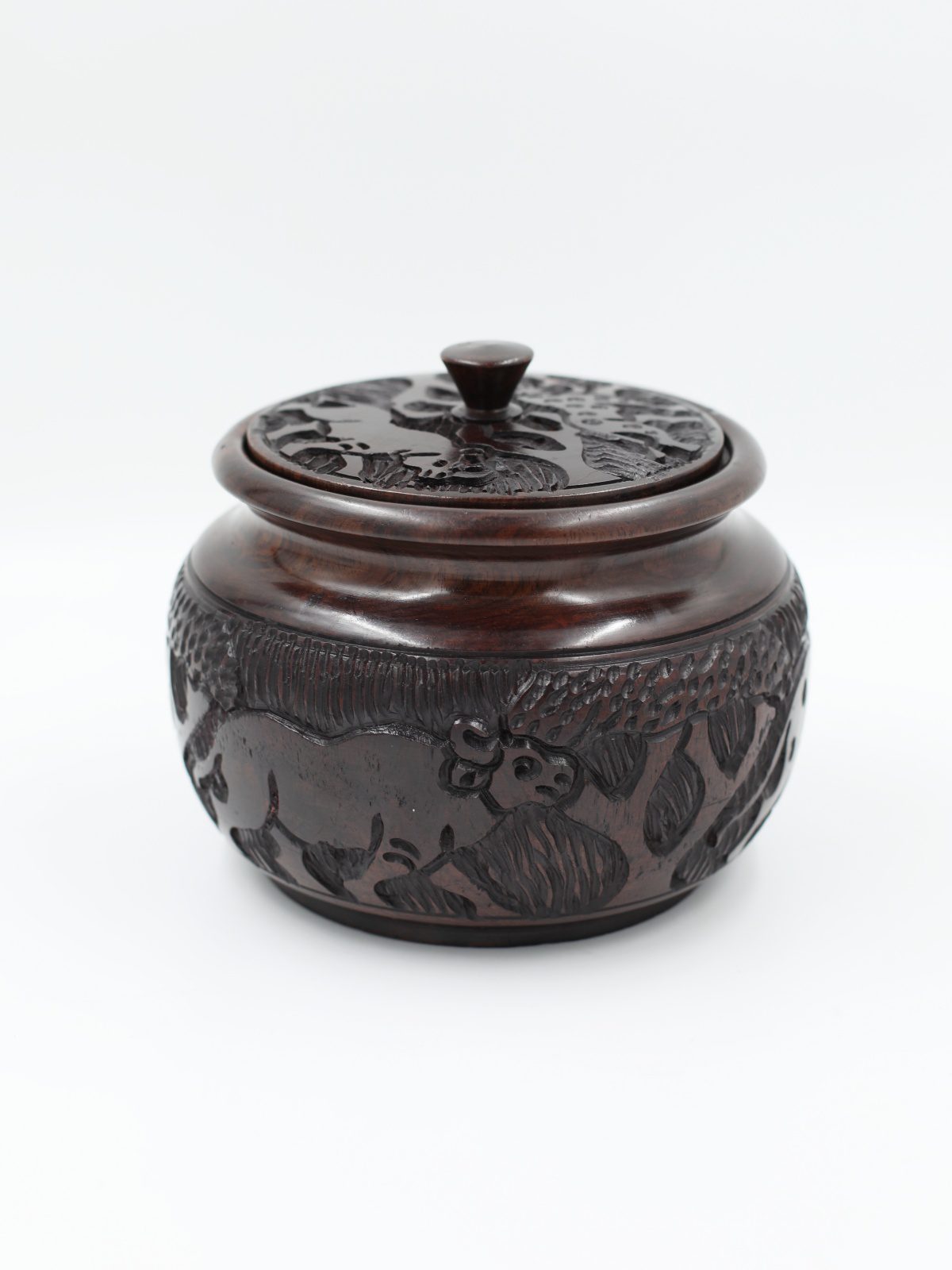 duży hebanowy pojemnik rzeźbiony